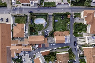 High angle view of buildings in city