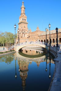 Canal by plaza de espana against sky