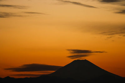 Scenic view of silhouette mountain against sky during sunset