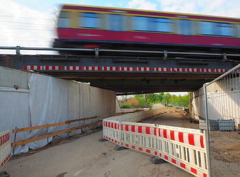 Blurred motion of train on bridge