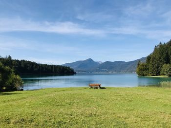 Scenic view of lake against sky