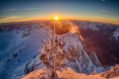 Scenic winter view on zugspitze mountain in the evening 