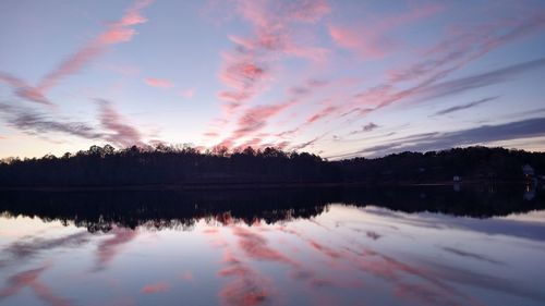 Scenic view of lake against sky during sunset