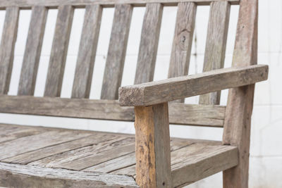 High angle view of wooden bench