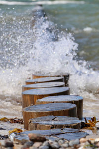 Close-up of water splashing on rocks