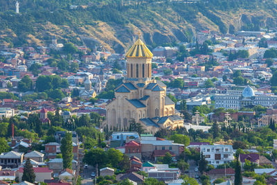 High angle view of buildings in city