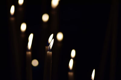 Defocused image of illuminated candles in temple