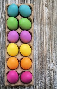 High angle view of colorful easter eggs on table