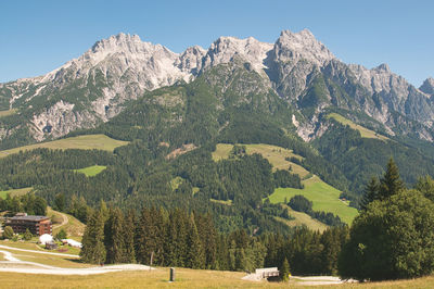 Scenic view of mountains against clear sky