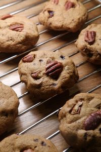 High angle view of cookies in plate on table