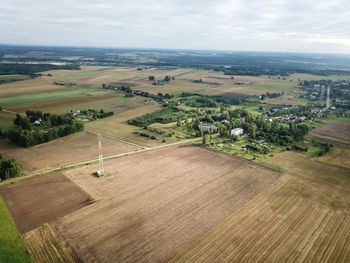 High angle view of agricultural field against sky