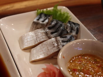 Close-up of food on table