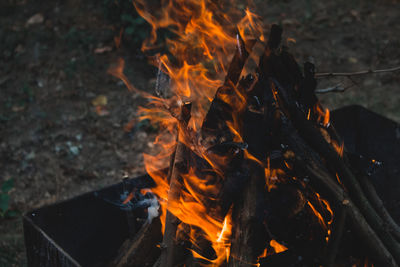 High angle view of bonfire