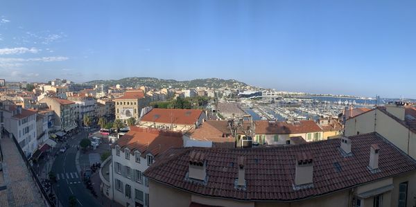 High angle view of townscape against sky