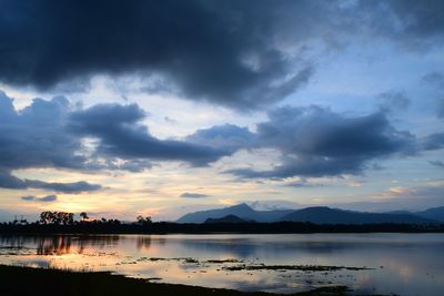 Scenic view of lake against sky during sunset