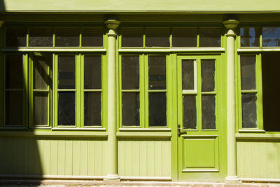 Yellow windows on building