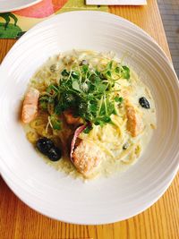 High angle view of food served in plate