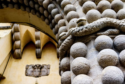 Close-up of stone wall in building