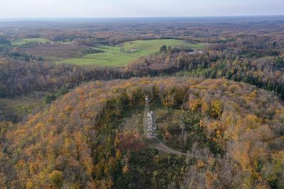 Northern wisconsin fall colors aerial view of timm's hill.