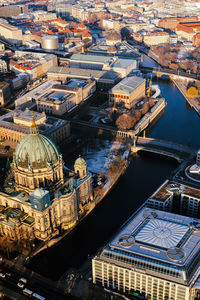 High angle view of buildings in city, berliner dom