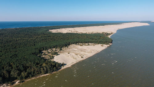 High angle view of beach against clear sky