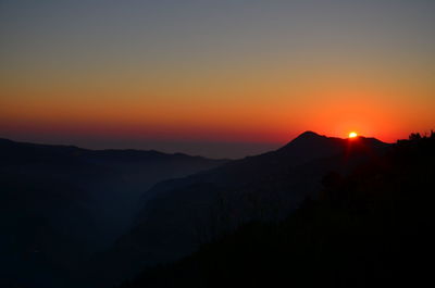 Scenic view of mountains during sunset