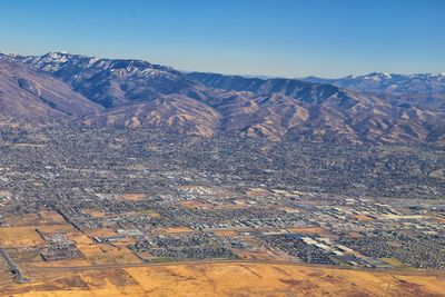 Wasatch front rocky mountain range aerial view from airplane in fall salt lake salt lake city utah