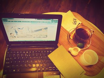 High angle view of books on table