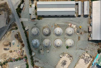 High angle view of machine part in old building