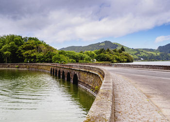 Bridge over river against sky