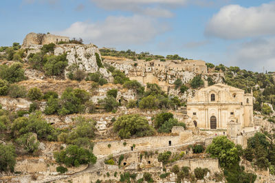 Aerial landscape of scicli with beautiful historic buildings in the baroque style