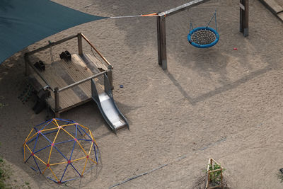 High angle view of basketball hoop on floor