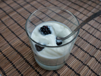High angle view of breakfast on table