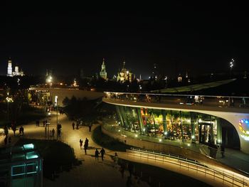 High angle view of swimming pool at night