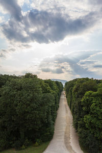 Footpath amidst trees against sky