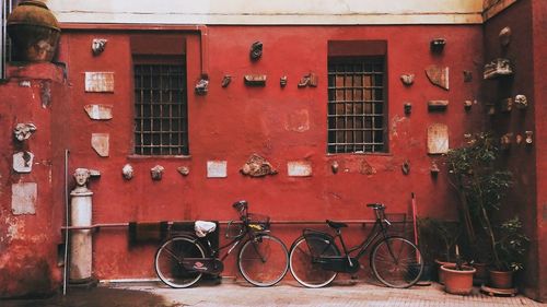 Bicycles parked outside building