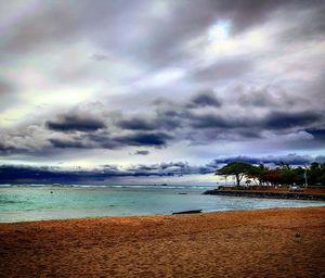 Scenic view of sea against cloudy sky