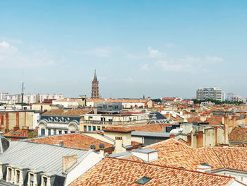 High angle view of townscape against sky