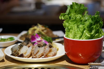 Close-up of korean food on table