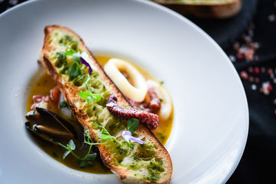 High angle view of meal served in plate