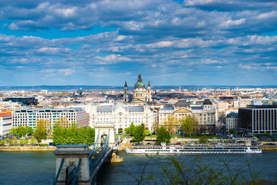 Cityscape against cloudy sky