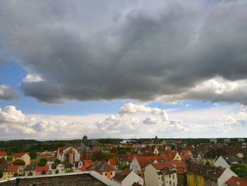 Cityscape against cloudy sky