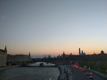 View of cityscape against sky during sunset