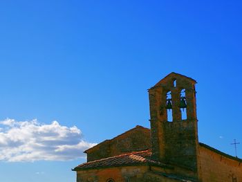 Low angle view of temple against clear blue sky