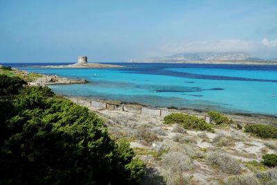 Scenic view of sea against blue sky