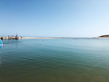 Scenic view of sea against clear blue sky