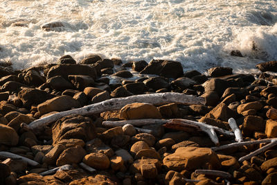 High angle view of rocks on beach