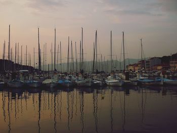 Boats moored at harbor