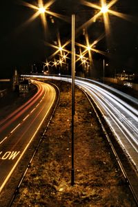 Light trails on road at night