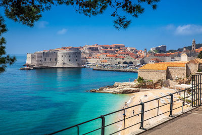 The beautiful banje beach and dubrovnik city